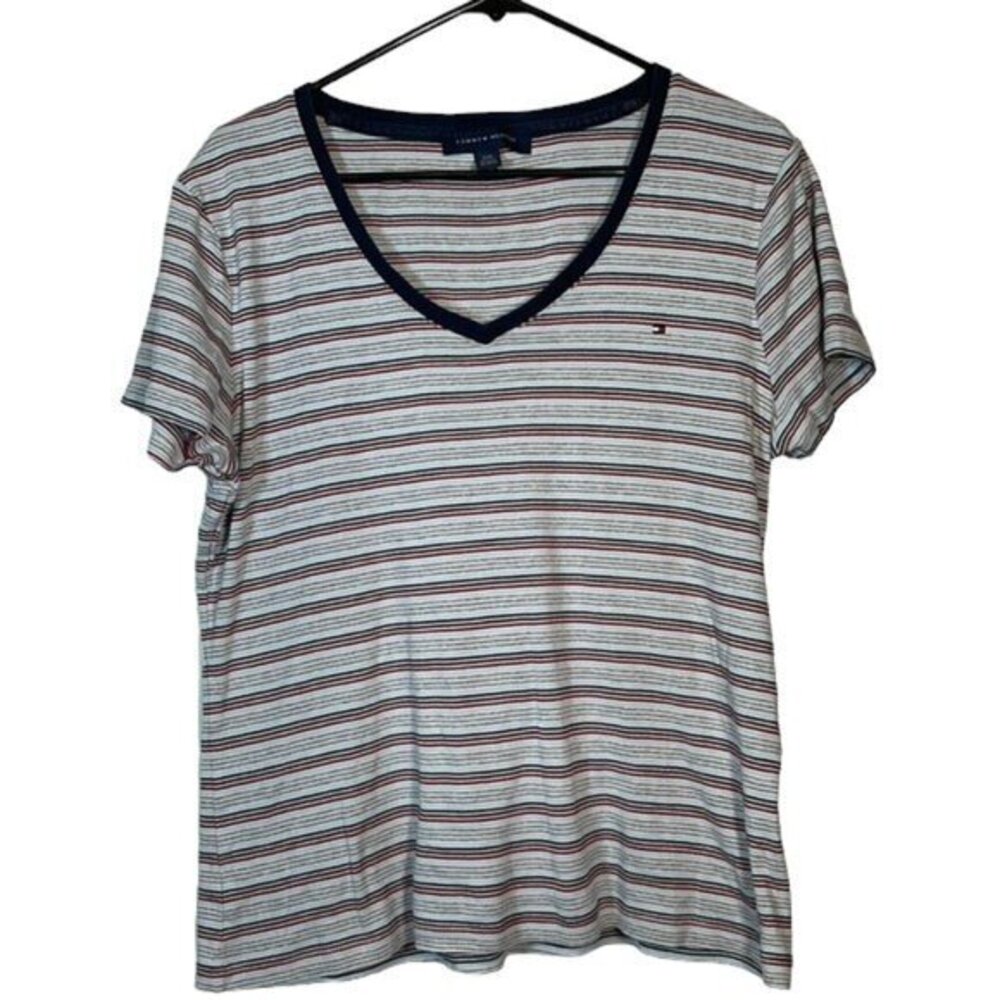 Tommy Hilfiger Y2K Vintage Stripe V-Neck Pullover Shirt Size XL EUC #0946-AZ